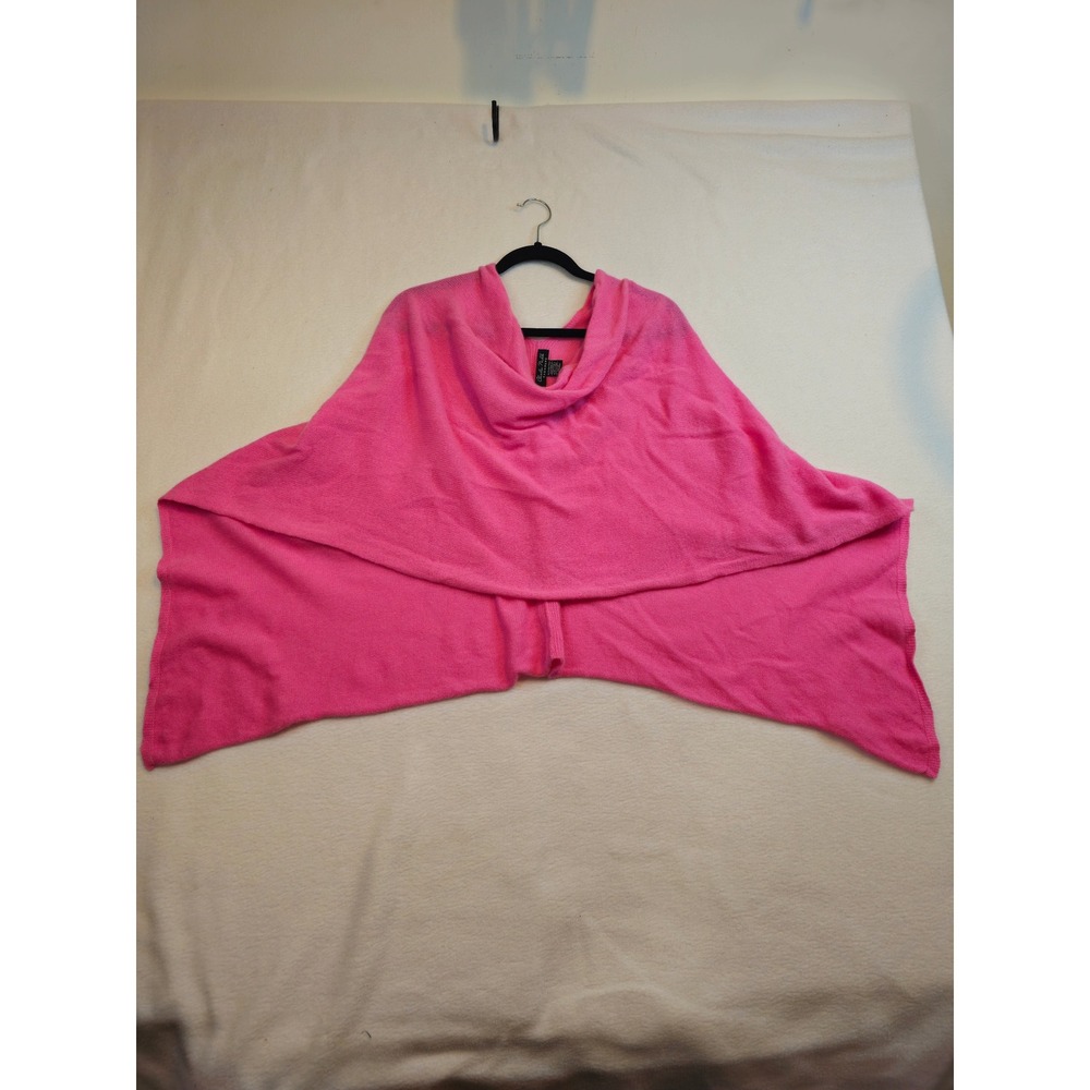 Claudia Nichole 100% Cashmere Hot Pink Cowl Neck Asymmetrical Poncho Wrap
